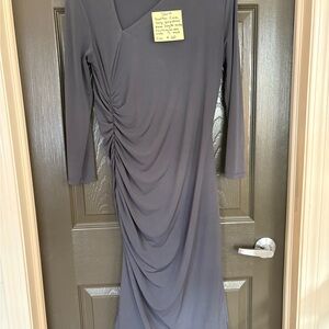 Elegant Ruched Long Sleeve Maxi Dress in Slate Gray